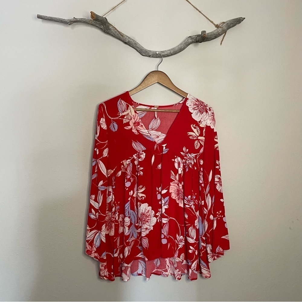 Free People Bella Red Floral Print Tunic - Picture 4 of 11